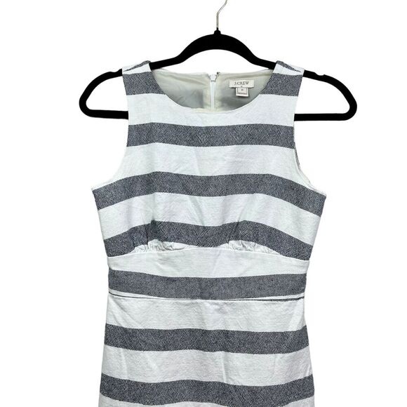 J. Crew Womens Sheath Dress Linen Blend Striped Basket Weave Gray Cream Sz 0 - Picture 2 of 5